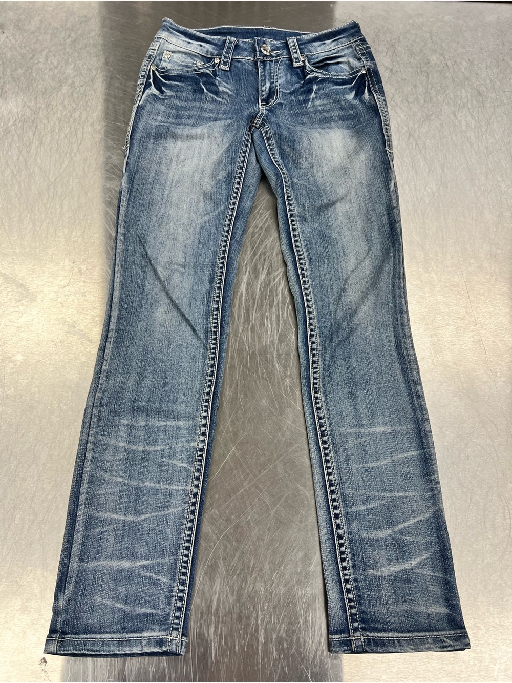 Denim Couture Boot Cut Jeans in Washed Blue w/ Glass Accents Juniors 5